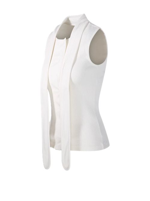 LEMAIRE TOP ASIMMETRICO in Jersey di cotone e lino a coste Lemaire | TS0004 LJ1030WH086 MILK